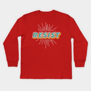 "Resist" Polkadot Sunburst Typography Kids Long Sleeve T-Shirt